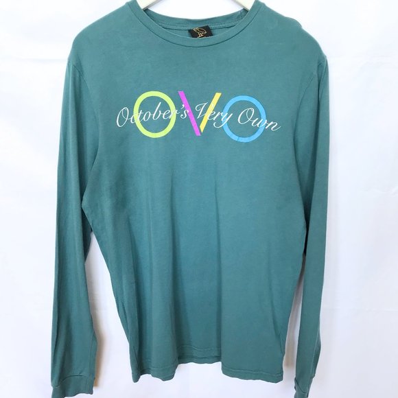 OVO Drake Teal Multicolor Logo Long Sleeve Shirt - Picture 1 of 5